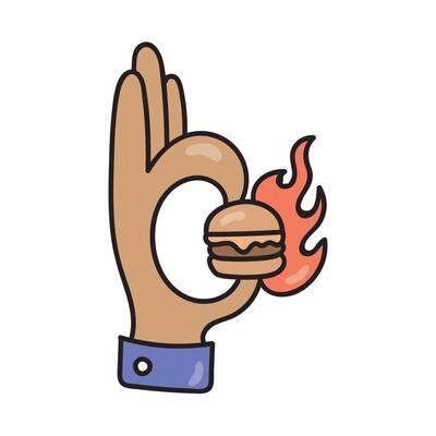 hand with burn burger illustration