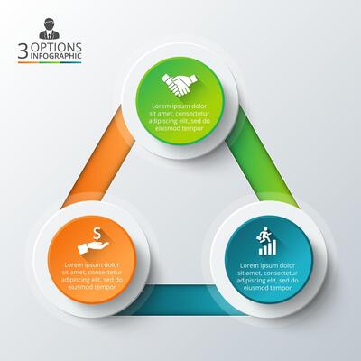 triangle for infographic. Template for cycle diagram, graph, presentation and round chart. Business concept with 3 options, parts, steps or processes. Data visualization.