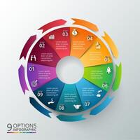 circle with arrows for infographic. Template for cycle diagram, graph, presentation and round chart. Business concept with 9 options, parts, steps or processes. Abstract background. vector