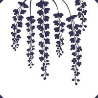 Silhouette of tiny tubular flowers cascading in long clusters, leaf silhouette vector