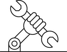 Stylized hand holding a wrench on a robotic arm isolated on transparent background vector
