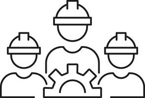 Three construction workers with a gear symbol isolated on transparent background vector