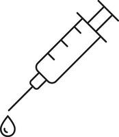 Simple outline of a syringe with a droplet of liquid falling vector