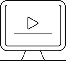 Simple outline of a computer monitor showing a play button isolated on transparent background vector