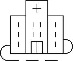 Simple outline drawing of a modern hospital building with a cross symbol vector