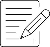 Simple outline icon of a pencil writing on a document in medical concept vector
