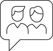Two people inside a speech bubble outline icon isolated on transparent background vector