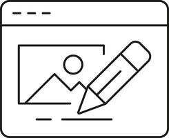 Illustration of a pencil writing on a web page with a landscape image isolated on transparent background vector