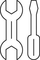 Simple outline drawing of a wrench and screwdriver isolated on transparent background vector