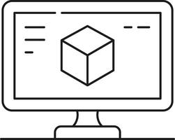Computer screen displaying a 3d cube model with simple interface elements isolated on transparent background vector
