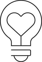 Simple outline of a lightbulb with a heart inside representing ideas vector