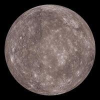Mercury the smallest and innermost planet in our solar system, showing its heavily cratered surface isolated on black background. photo