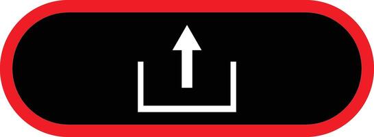 White upload arrow icon within a black rounded rectangle with a red border isolated on transparent background vector