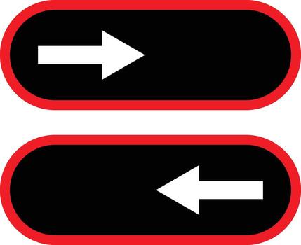 Two opposing white arrows pointing left and right within black rounded rectangles bordered by red lines isolated on transparent background vector