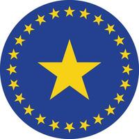 Circular emblem featuring a large central yellow star surrounded by smaller yellow stars on a blue background isolated on transparent background vector
