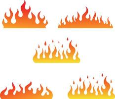 Collection of stylized flame graphics with orange and yellow gradient isolated on white background vector