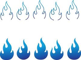 Collection of blue flame icons in two rows isolated on white background vector