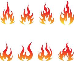 Collection of stylized flame icons with gradient colors isolated on white background. vector