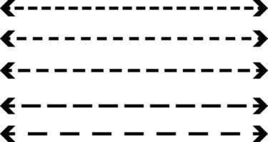 Long straight dashed line double arrow set. Semicircular curved thin. long double ended arrow. presentation and education. Straight long arrow vector