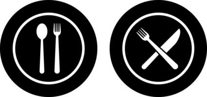 plate with Fork spoon icon set. Food icon. Plate symbol. Breakfast lunch dinner icons. Menu sign. Tableware instruments vector