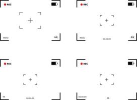 camera viewfinder overlay screen set. recording screen sign. display full hd format. digital display interface. Recording camera screen with indicators and frame vector