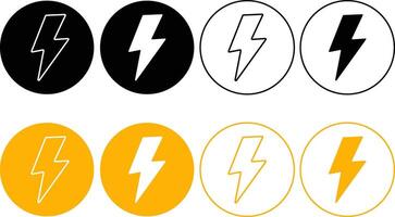 Thunderbolt icon set. Lightning bolt icons. Electric power symbol. Power energy signs. depicting thunderbolt symbols. weather and energy designs. vector
