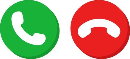 phone call Accept and decline icon set. Cell phone communication symbol. Phone Dial Symbols. Green and Red. yes and no buttons. Incoming call icons vector