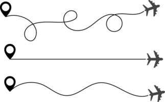 Airplane line route. air plane route line route with location pin. airplane icon set. plane symbol. map symbol vector