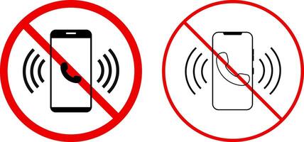 No ringing phones sign. smartphone icon in a red prohibited circle. Cellphone with prohibition sign. Mobile turn off symbols vector