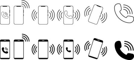 Mobile phone vibration icon set. incoming communication alert. Vibrate alert in smartphone. connecting remotely. Ringing icons vector