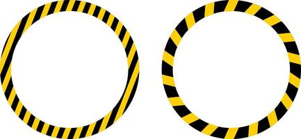 Yellow and black caution circle warning tape frame set. roadwork construction. designed for industrial safety. Caution tape border and safety stripe vector