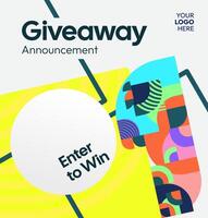 Giveaway winner announcement social media post template with colorful geometric ornaments. Perfect for business marketing. Festive giveaway background vector