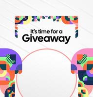 Square visual layout for social media content themed giveaway announcement. Featuring a modern design with harmonious colors and shapes. vector