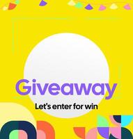 Giveaway prize announcement square visual template with stacked geometric composition and colors that build audience expectations emotionally vector