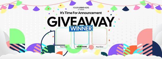 Engaging giveaway winner announcement with colorful geometric patterns. Giveaway winner announcement with three winners. Perfect for online shopping and marketing events. vector