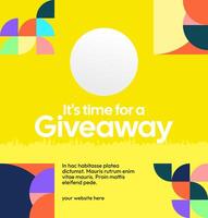 Social media template for giveaway prize announcement with dynamic look, fresh color, and eye-catching geometric arrangement vector