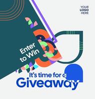 Winner announcement template with festive geometric shapes. Ideal for social media giveaways and promo vector