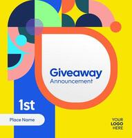 Perfect for business contests, this vibrant post template helps announce winners clearly and stylishly. Modern giveaway winner layout. vector