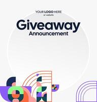 A giveaway prize announcement visual template with professional color tones and bold geometric structures, perfect for the business sector. vector