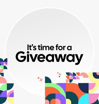 Visually appealing giveaway announcement square design with bold geometric patterns and bright colors. vector