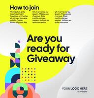 Square template design for giveaway winner announcement, featuring bright colored geometric elements. Perfect for digital marketing campaigns and product branding. Festive and eye-catching background. vector