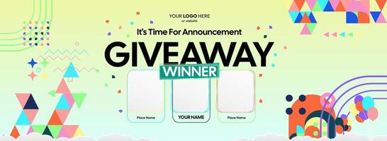Engaging giveaway winner announcement featuring dynamic geometric patterns. Giveaway winner announcement with three winners. Great for online shopping and festive promotions. vector