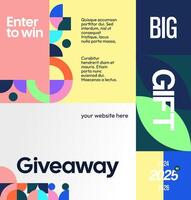 Giveaway prize winner announcement with geometric template. Unique geometry combination and cheerful colors suitable for young audience. Festive atmosphere for raffle prize announcement. vector