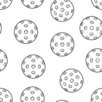 Seamless pattern of cartoon pickleballs with perforated surfaces in black and white lineart style vector