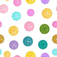 Seamless pattern of colorful pickleballs with perforated surfaces on a white background vector
