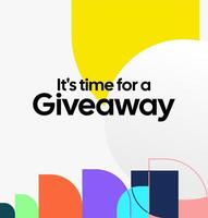 Social media design for giveaway winner promotion, using strong geometric patterns and a color palette that livens up your feed. Strong design for giveaway promotion vector