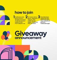 Present a professional giveaway announcement with an elegant square design and clean geometric elements. Ideal for formal or educational brands. Professional design for official giveaways vector