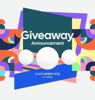 Geometric giveaway post layout with professional look and festive appeal. Ideal for contest reveals. Festive geometric winner template vector