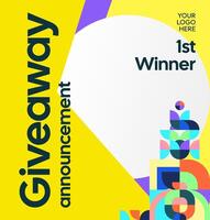 Colorful and professional design to announce contest winners and attract audience attention. Professional contest giveaway winner post with geometric art vector