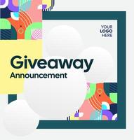 A vibrant social media post template to announce giveaway winners, adorned with vibrant geometric patterns. Perfect for brands vector